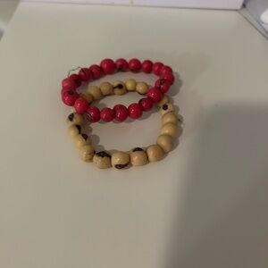 Elegant Red and Tan Beaded Bracelet Set